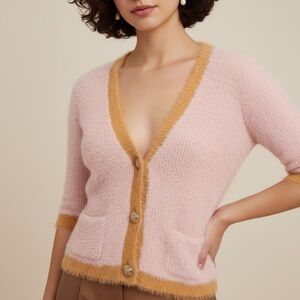L'AGENCE Susie Pink & Orange Fuzzy Half Sleeve Cardigan